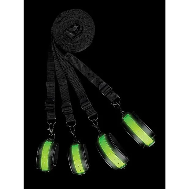 Shots - Ouch Bed Bindings Restraint Kit Glow in the Dark (Black)