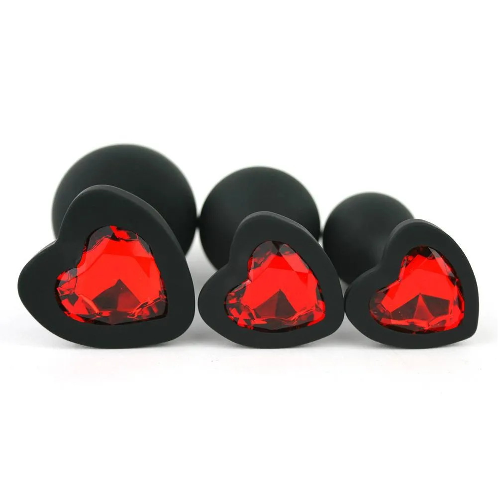 Silicone Heart Jeweled Anal Plug - 3 Sizes Available!