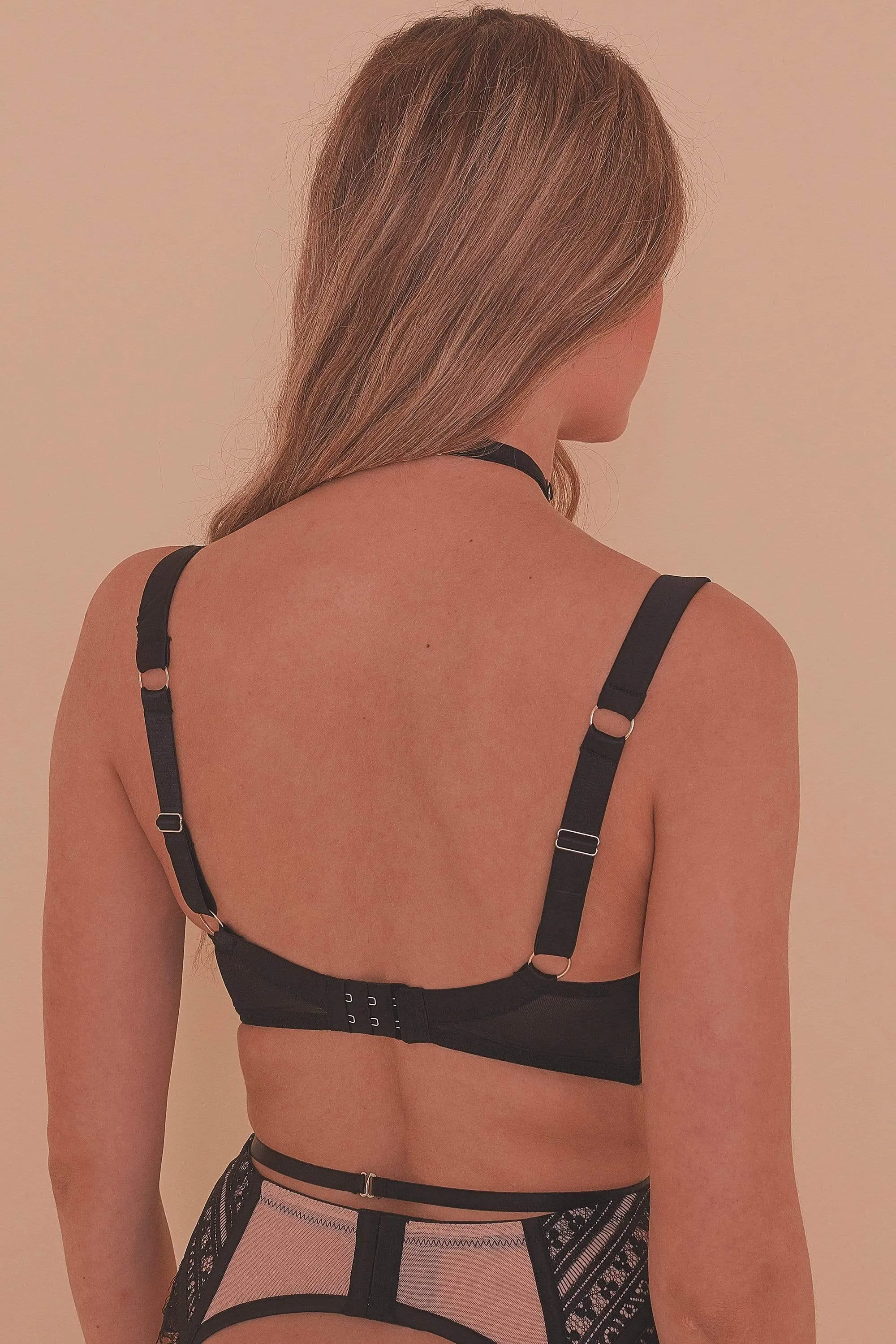 Sky Pearl Quarter Cup Lace Harness Bra