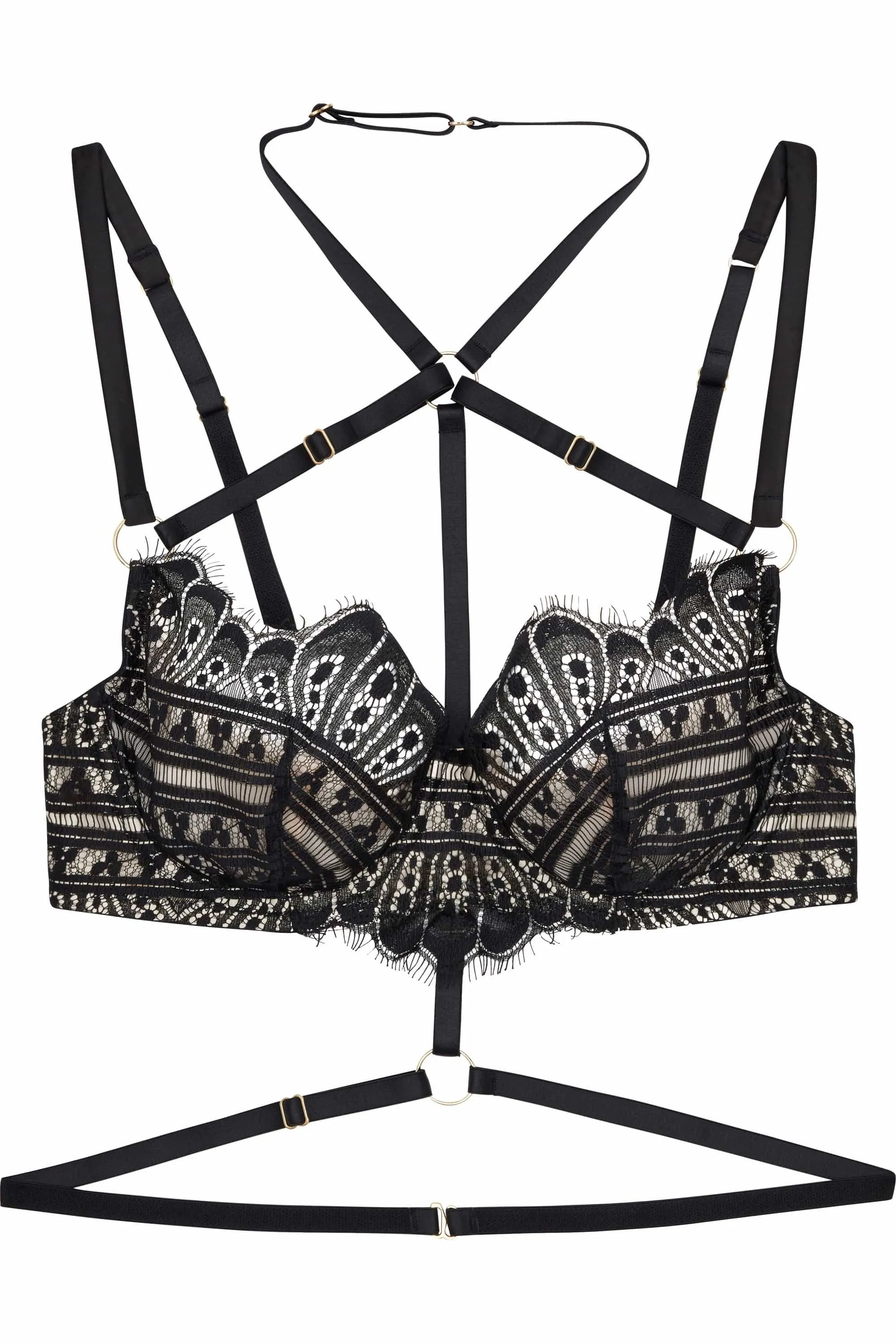 Sky Pearl Quarter Cup Lace Harness Bra