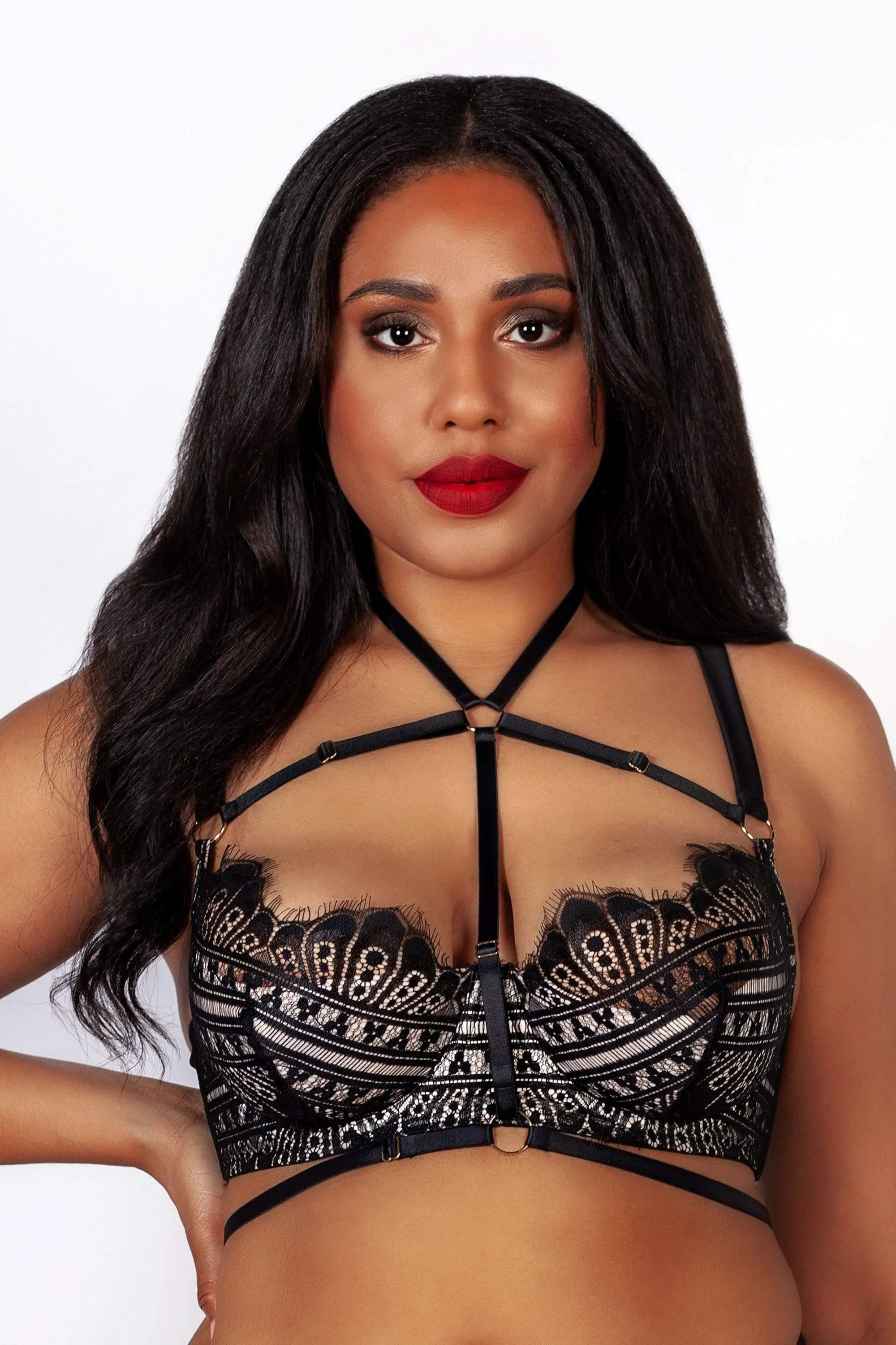 Sky Pearl Quarter Cup Lace Harness Bra