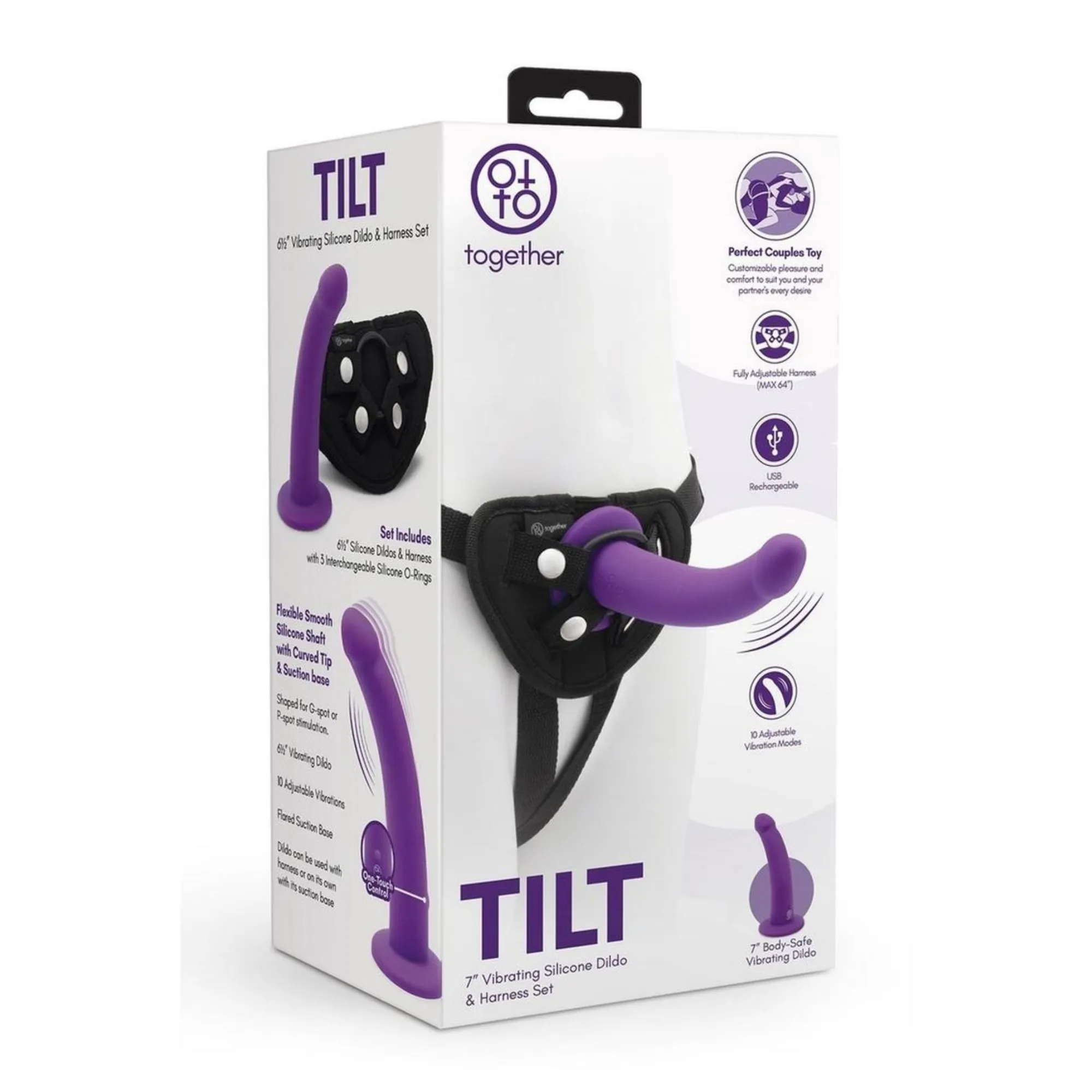 Together Toys TILT Vibrating 6.5 Inch Dildo and Harness Set