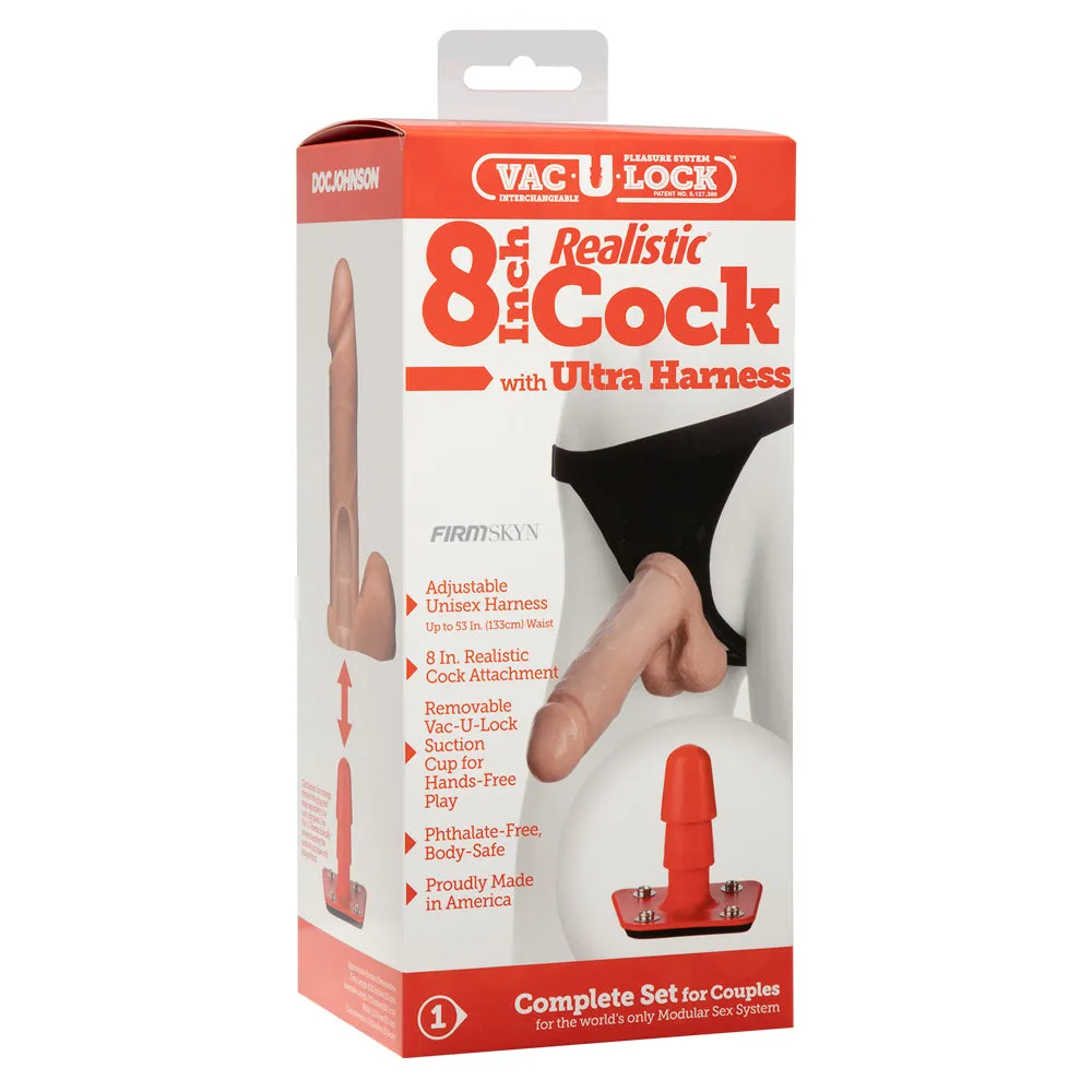 Vac-U-Lock 8" Realistic Cock With Ultra Harness