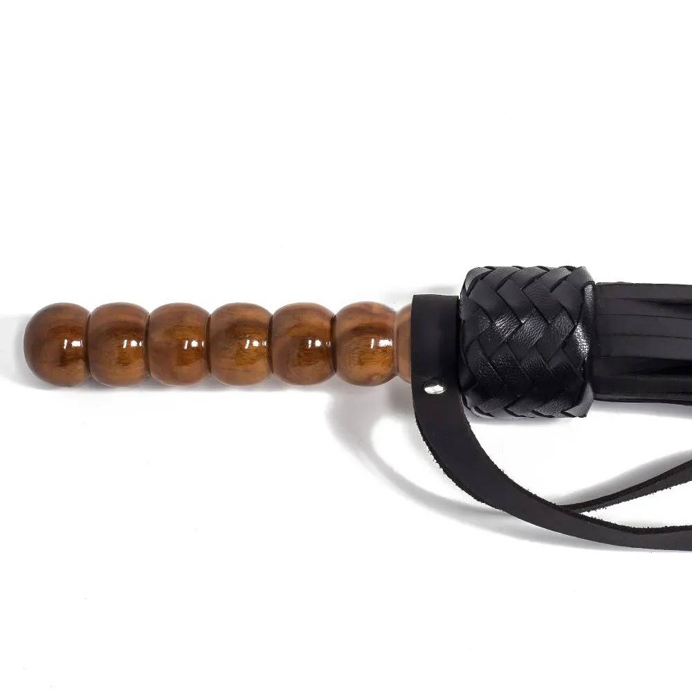Zorba Leather Flogger With Beaded Wooden Handle