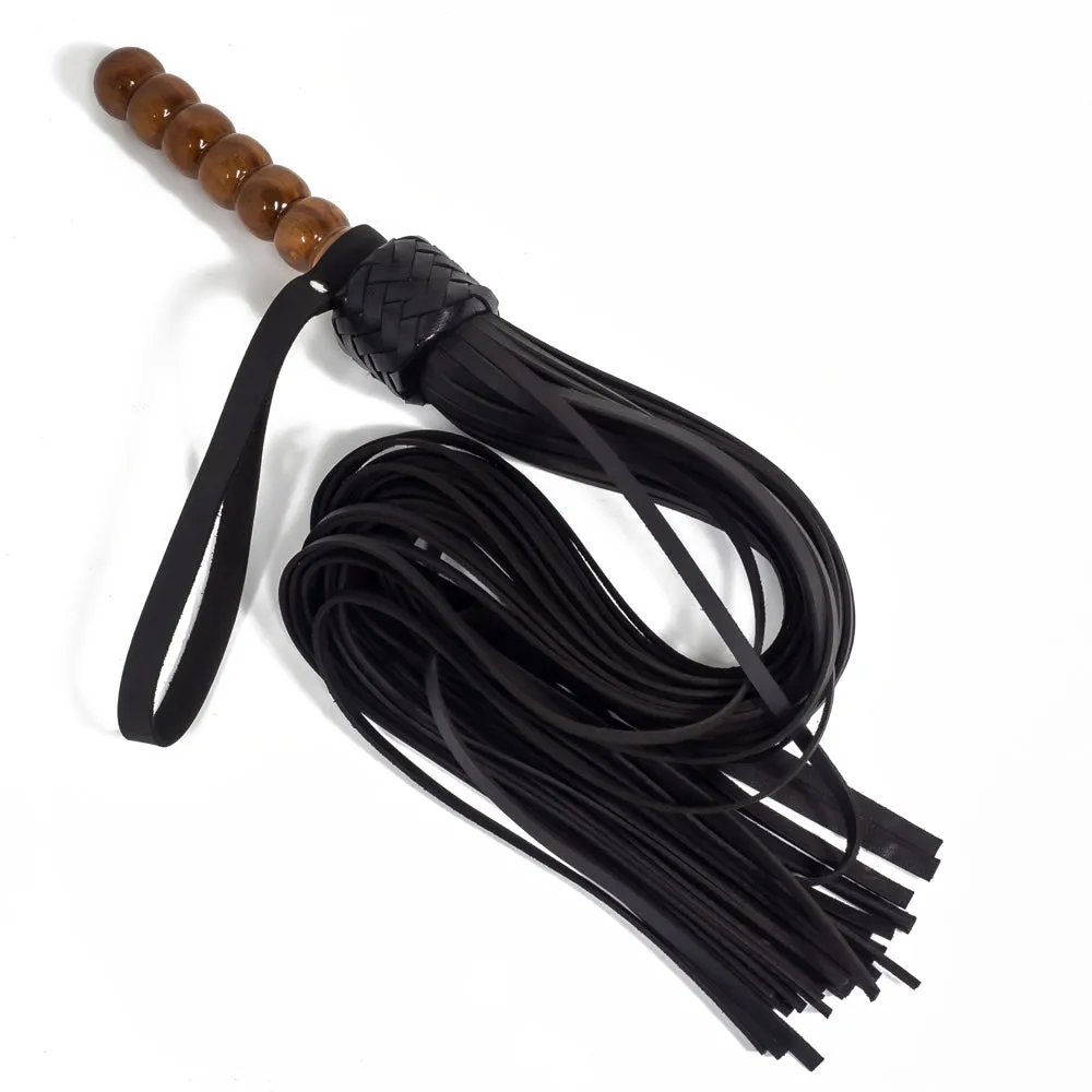 Zorba Leather Flogger With Beaded Wooden Handle