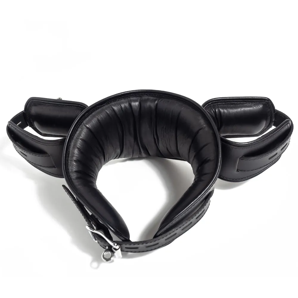 Zorba Lockable Padded Leather Posture Collar With Attached Wrist Cuffs