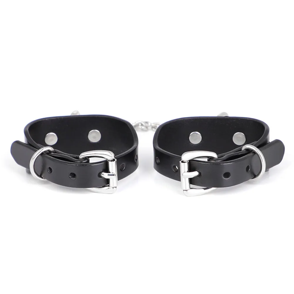 ZYL Genuine Leather Bolted D-Ring Petite Wrist Cuffs