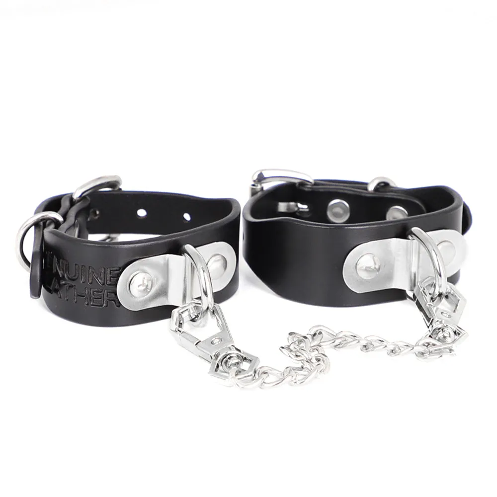 ZYL Genuine Leather Bolted D-Ring Petite Wrist Cuffs